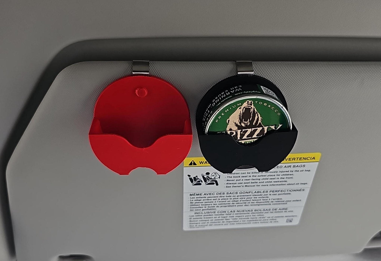 Grizzly Tobacco Can Visor Clip | 3D-Printed Car Organization Accessory for Tobacco Enthusiasts
