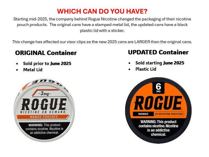 Nicotine Pouch Visor Clip w/ Strip Storage – Compatible with Rogue